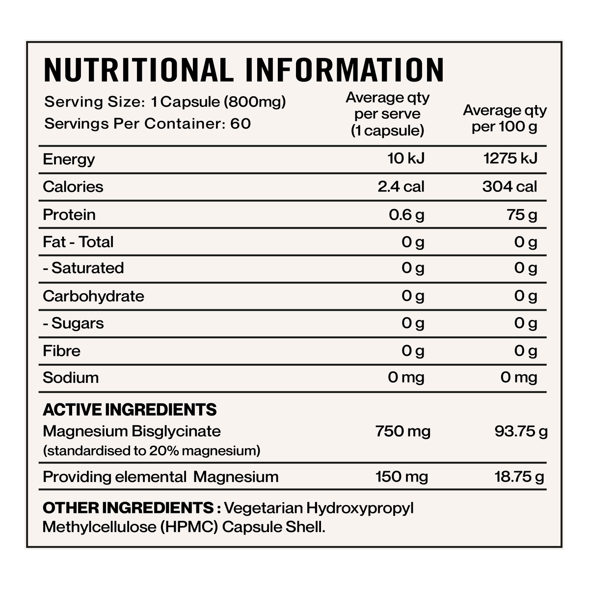 Elevate Nutra Magnesium Glycinate supplement panel