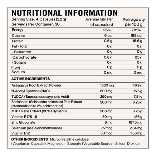 Elevate Nutra Liver+ with Milk Thistle, NAC & TUDCA 120 Capsules supplement panel and ingredients